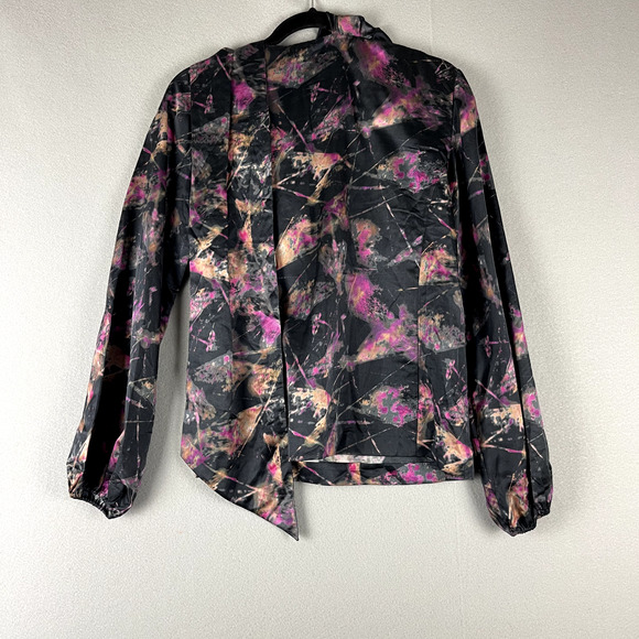Tia Cibani Amethyst Satin Top Blouse Womens 4 Abstract Lagenlook Colorful NWT - Picture 11 of 15